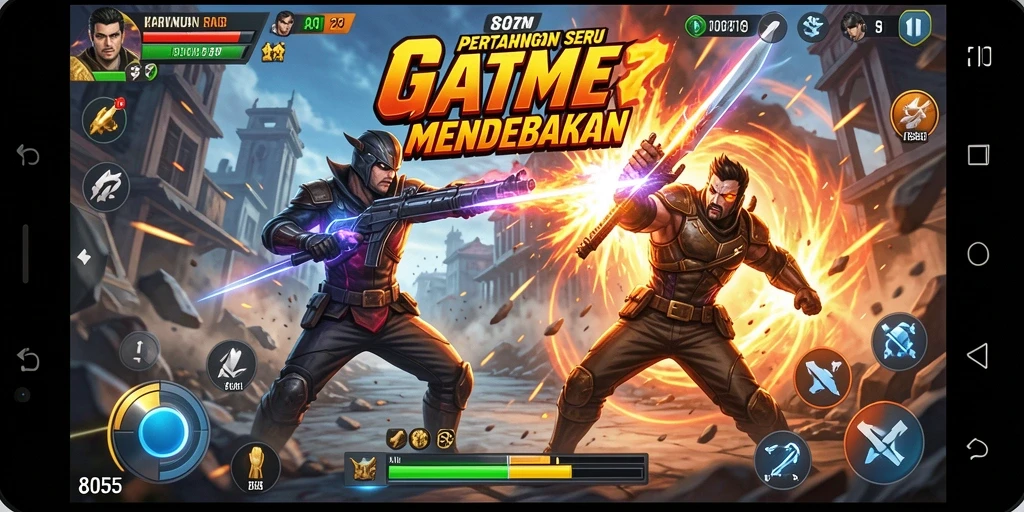 Gameplay 8055 menampilkan pertarungan seru dan karakter yang menakjubkan.