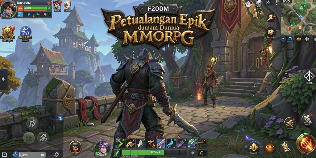 Tangkapan layar menunjukkan pertarungan epik dalam dunia MMORPG F200M.