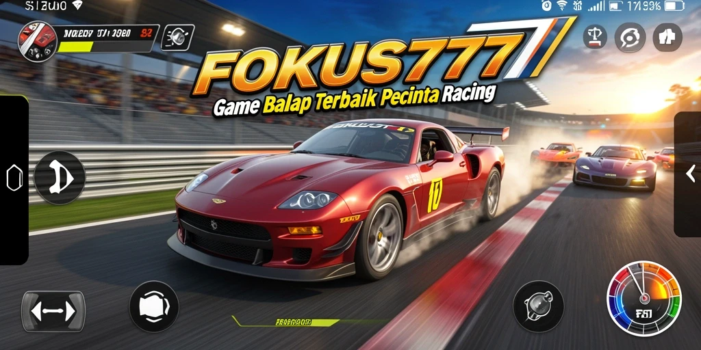 Screenshot menunjukkan aksi balap seru di FOKUS777.