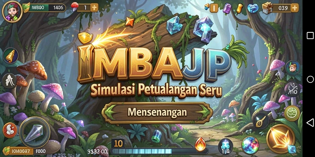 Screenshot menunjukkan gameplay interaktif dan penuh warna dari IMBAJP.