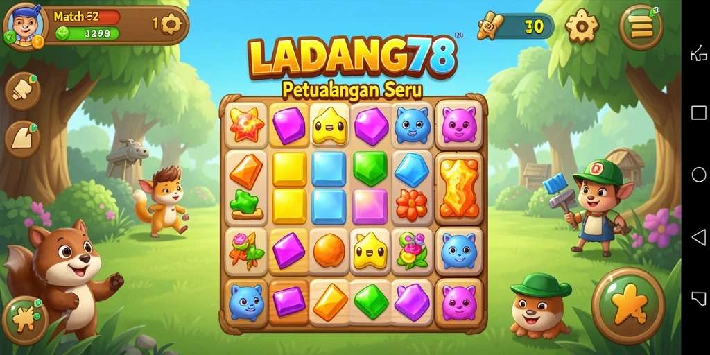 Gameplay seru LADANG78 dengan tantangan Match-3 yang menarik.