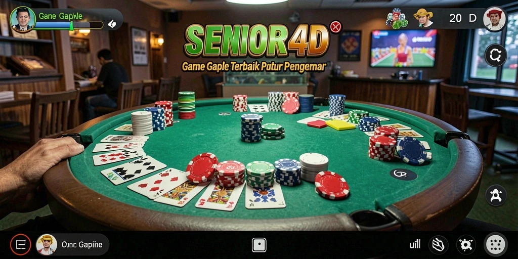 Screenshot menunjukkan pemain menikmati gameplay Gaple di SENIOR4D.